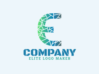 A mosaic logo design featuring the letter "E", offering a unique and perfect concept in green and blue.