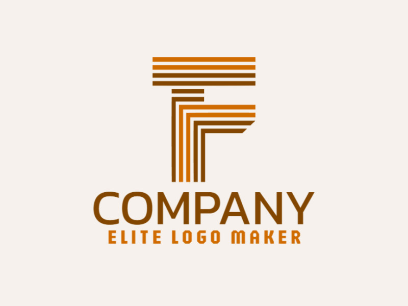 Un logotipo elegante con la letra 'F' compuesta por múltiples líneas, diseñado en marrón y amarillo oscuro para una impresión sofisticada y audaz.