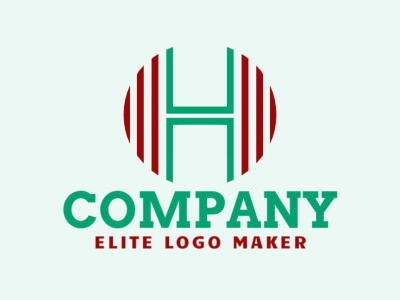 Un logotipo abstracto de la letra 'H' con elementos audaces y creativos, que mezcla rojo oscuro y verde oscuro para una identidad de marca llamativa y sofisticada.