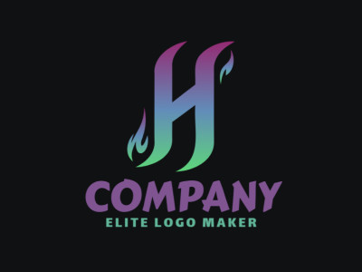 A logo design featuring the initial letter 'H' intertwined with vibrant fire flames in green, blue, and purple, creating a noticeable and dynamic illustration.