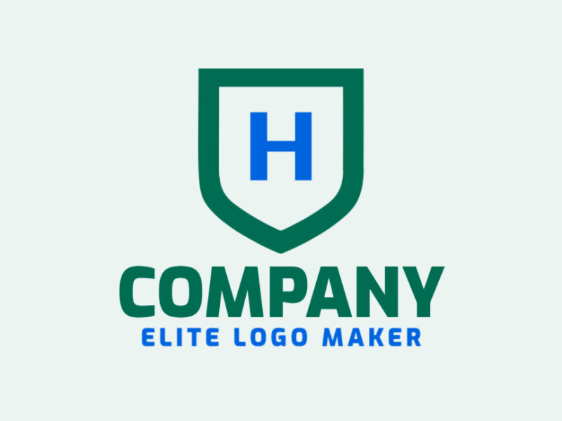 Un logotipo elegante y minimalista que combina la letra 'H' con un escudo, irradiando confianza y fuerza con sus tonalidades de verde y azul.