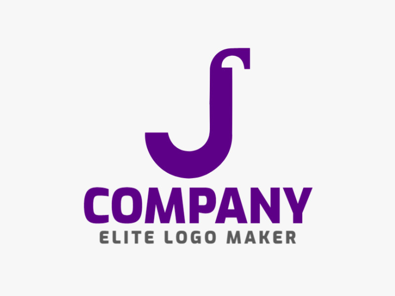 Um design de logotipo de empresa único e chamativo com a letra 'J' minimalista em roxo elegante.