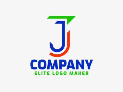 Un diseño de logotipo abstracto y original con la letra 'J' entrelazada con una flecha, en verde, azul y naranja, creando un visual perfecto e inspirador.