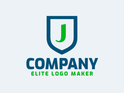 A minimalist logo featuring the letter 'J' combined with a shield, accented in green and blue, perfect for a brand seeking a strong and modern identity.
