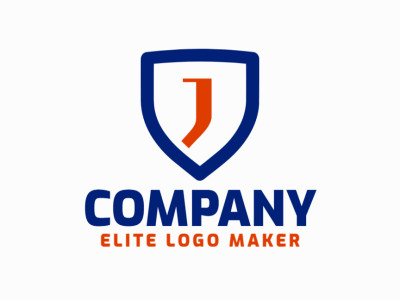 A minimalist logo featuring the letter 'J' combined with a shield, in blue and orange colors, making it interesting, noticeable, and perfect for business.