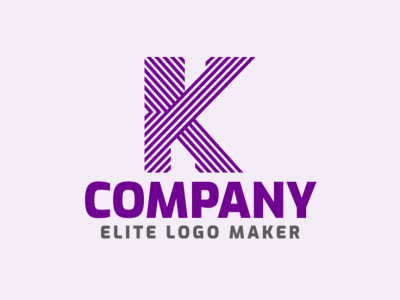Un diseño de logotipo abstracto con la letra "K" a rayas, evocando intriga y creatividad en tonos morados.