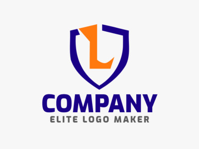 Una plantilla de logotipo vectorial minimalista con la letra 'L' integrada en un escudo, ideal para la marca de una empresa en naranja y azul oscuro.