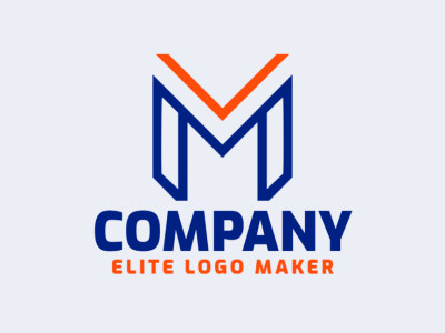 Un logotipo elegante y minimalista con la letra 'M', diseñado con una combinación armoniosa de naranja y azul oscuro.