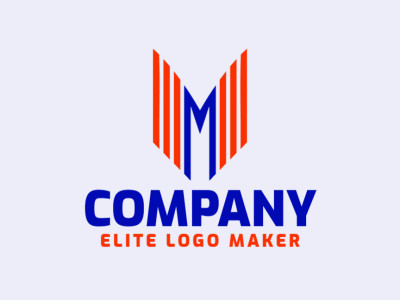 Um logotipo abstrato dinâmico apresentando a letra 'M', criativamente projetada com uma mistura de tons de azul e laranja.