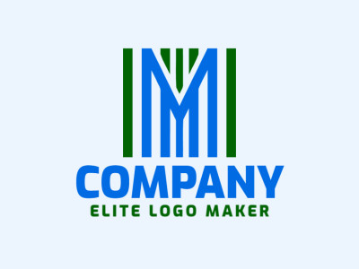 Um design de logo elegante mostrando a letra inicial "M" com um toque moderno em tons vibrantes de verde e azul.