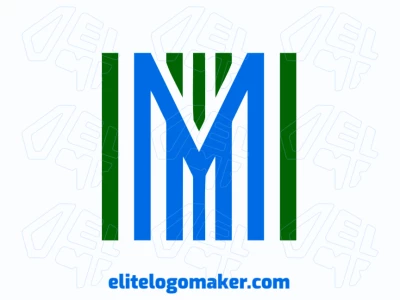 Un elegante diseño de logotipo que muestra la letra inicial "M" con un toque moderno en tonos vibrantes de verde y azul.