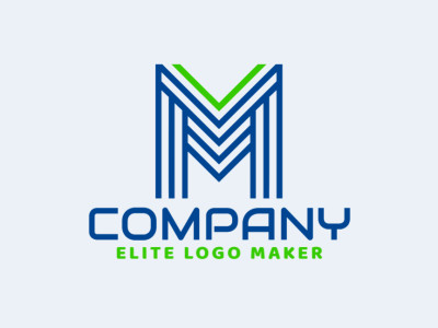 Um logo elegante com a letra inicial "M" adornada com um toque de elegância, mesclando tons de verde e azul escuro de forma harmoniosa.