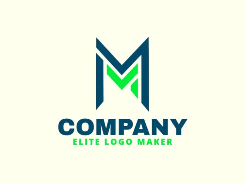 An 'M' initial letter logo design with a blend of green and dark blue, symbolizing growth and depth.