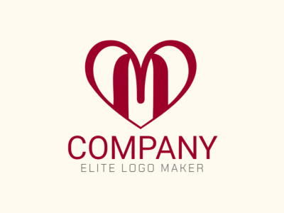 A professional initial letter logo design combining the letter 'M' with a heart, offering a customizable and brand-centric solution, with a touch of red.
