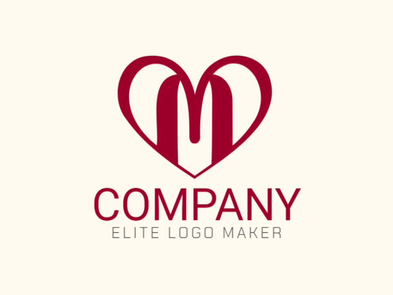 A professional initial letter logo design combining the letter 'M' with a heart, offering a customizable and brand-centric solution, with a touch of red.