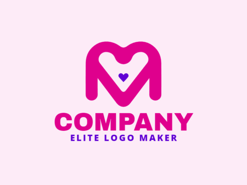 Un creador de logotipos minimalista con una combinación perfecta de la letra 'M' y un corazón, adecuado para diversas necesidades de marca.