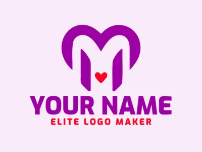 Un logotipo simple combina la letra 'M' con un corazón, diseñado para ser personalizable y transmitir un atractivo visual cálido y atractivo.