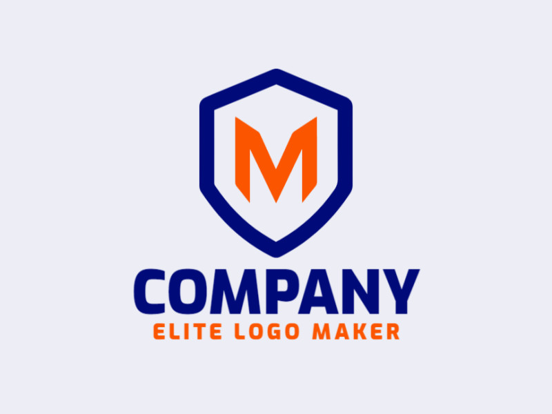 Um template de logotipo apresentando a letra 'M' combinada com um escudo em estilo emblema, exibindo força e tradição em seu design.