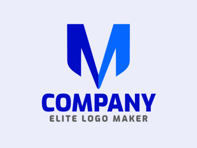 Simple logo with solid shapes forming a letter M with a refined design with blue and dark blue colors.