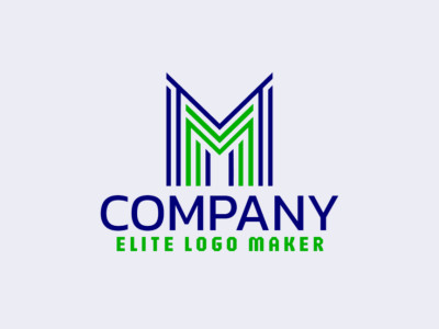 Um logotipo dinâmico com um 'M' listrado, representando versatilidade e inovação em tons refrescantes de verde e azul.