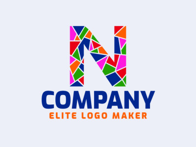 Um logotipo em estilo mosaico cativante apresentando a letra 'N', exibindo uma vibrante variedade de cores.