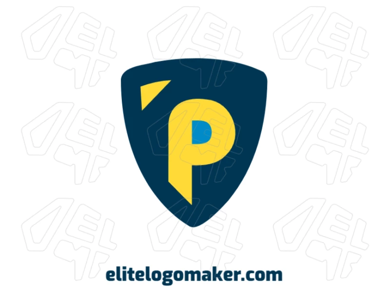 A noticeable logo template featuring the letter "P" in yellow inside a shield, offering a clean and minimalist design style.