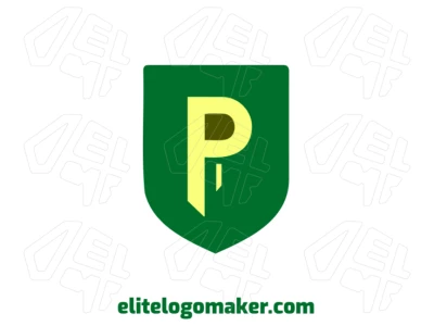 Un logo emblema vectorial con la letra 'P' dentro de un escudo verde, diseñado con líneas audaces y formas fuertes para una identidad de marca poderosa y moderna.