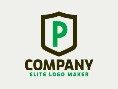 An interesting and professional emblem logo featuring the letter 'p' integrated with a shield, in a captivating combination of green and dark brown.