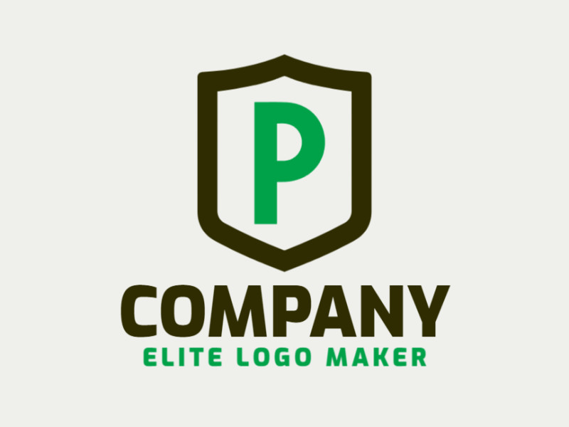 An interesting and professional emblem logo featuring the letter 'p' integrated with a shield, in a captivating combination of green and dark brown.