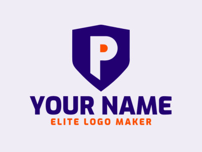 Un diseño de logotipo emblema que fusiona la letra 'P' con un escudo, enfatizando excelente calidad en tonos azul y naranja.