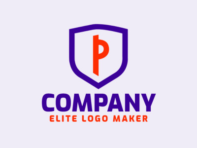 Una plantilla de logotipo con la letra 'P' dentro de un escudo, diseñada en estilo emblema y personalizable.