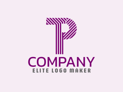 Un diseño de logotipo cautivador que presenta una letra 'P' rayada, elaborada con múltiples líneas, irradiando elegancia y sofisticación en tonos morados.