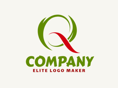 Un logotipo abstracto que presenta la letra 'Q' en tonos verdes y rojos, creando un diseño llamativo y atractivo.