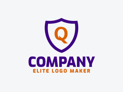 An excellent and interesting minimalist logo design featuring the letter 'Q' combined with a shield in blue and orange, perfect for branding.