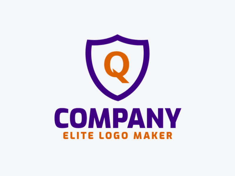 Um excelente e interessante design de logo minimalista apresentando a letra 'Q' combinada com um escudo em azul e laranja, perfeito para branding.