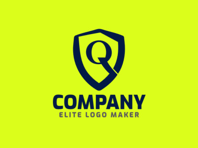 An emblem logo featuring the letter 'Q' integrated with a shield, in dark blue, ideal for a modern and inspiring identity.