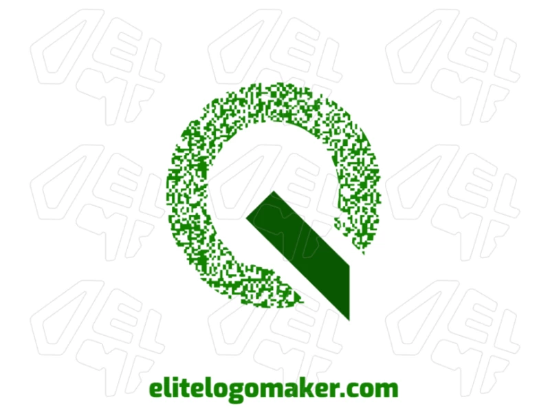 Um design dinâmico e abstrato da letra 'Q' com efeito de decomposição, criando uma sensação de movimento e transformação.