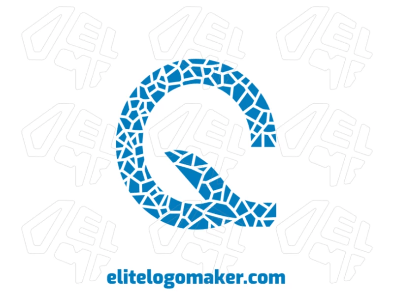 Logotipo criativo com a letra 'Q' em estilo mosaico e cor azul, combinando padrões intrincados com um design vibrante e moderno.