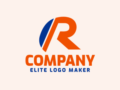 Un diseño de logotipo minimalista con la letra 'R', mezclando simplicidad con sofisticación en tonos vibrantes de naranja y azul oscuro.