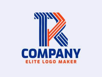 An abstract, sophisticated logo featuring a striped letter 'R' in a dynamic design with striking blue and orange tones.