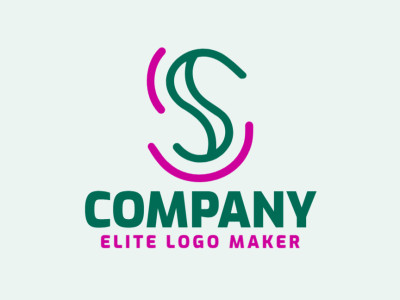 Um design de logotipo minimalista apresentando a letra "S", mesclando verde sereno e rosa vibrante para uma estética harmoniosa.