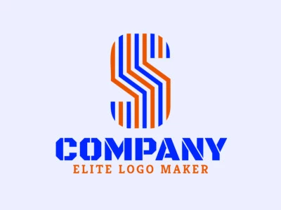 Un logotipo vibrante con una letra 'S' rayada con múltiples líneas, combinando creativamente azul y naranja para una apariencia dinámica y moderna.