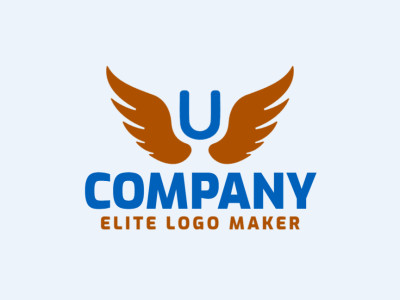 Un logo abstracto que presenta la letra 'U' con alas, diseñado con una sofisticada mezcla de azul y marrón para un aspecto único y creativo.