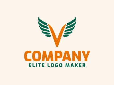 Um logo simétrico com a letra 'V' com elementos semelhantes a asas, dinâmico e vibrante.