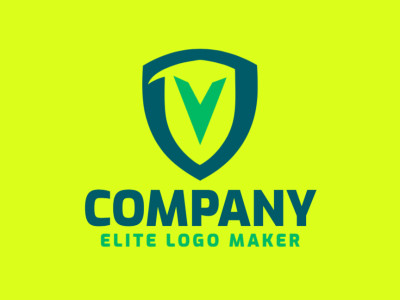 Logo design featuring a shield and letter 'V' in green and blue, offering a creative and inspiring emblem, fully editable.