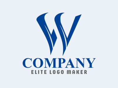 Um design de logotipo minimalista e elegante apresentando a letra "W", incorporando simplicidade e elegância em tons de azul.