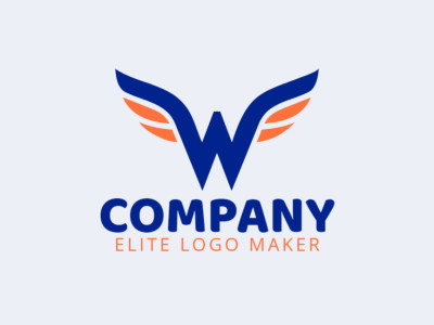 Criando um logotipo dinâmico com a letra inicial "W", mesclando tons de azul e laranja para uma identidade visual marcante.