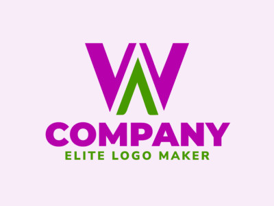 Um logotipo exclusivamente elaborado com a letra 'W', misturando criatividade com tons vibrantes de verde e roxo.