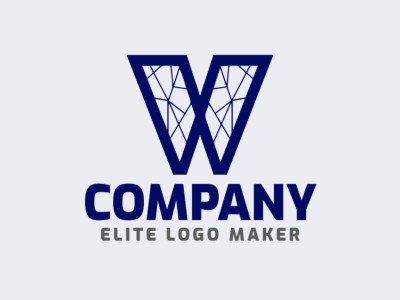 Um design de logotipo artesanal exibindo a letra 'W', mesclando detalhes intrincados com um toque de elegância em tons de azul escuro.