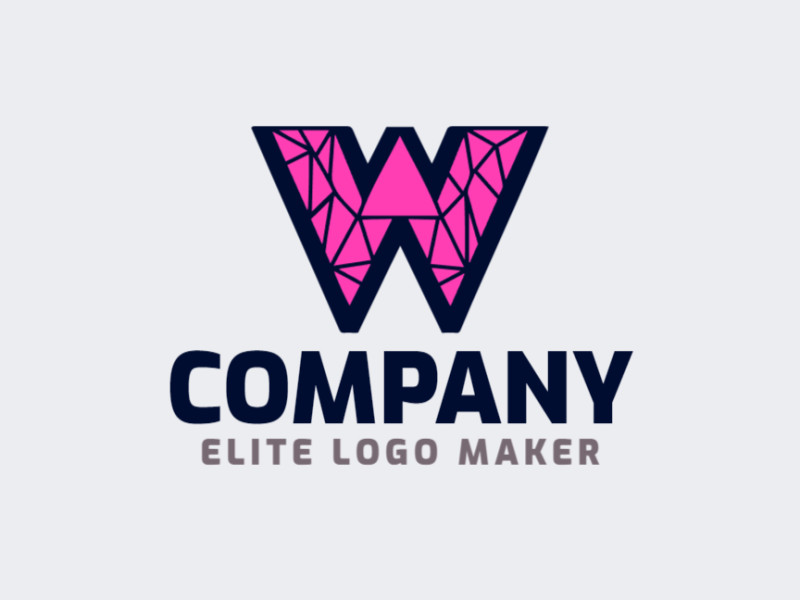 Un diseño de logotipo llamativo que presenta la letra "W" en un estilo cautivador de mosaico, mezclando tonos de negro y rosa con un toque artístico.